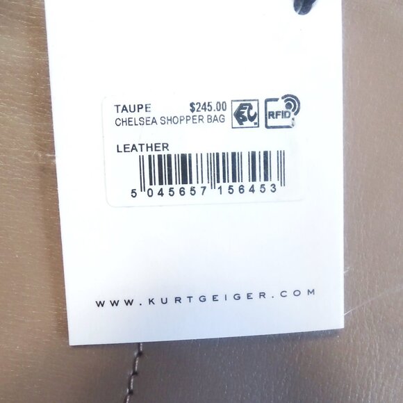 KURT GEIGER Chelsea Genuine Taupe Color Leather Shopper Bag with Pouch - Picture 7 of 10